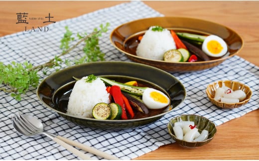有田焼 オーバルプレート&プチボウル4点セット【藍土】 和食器 食器 器 うつわ 楕円皿 小皿 プレート カレー皿 パスタ皿 盛皿 ナチュラル シンプル おしゃれ オリーブ ブラウン オリベ 花