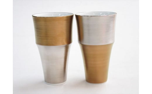 ARITA PORCELAIN LAB(アリタポーセリンラボ) ゴールド&プラチナ・ツートンペア段付フリーカップ 有田焼 モダン スタイリッシュ コップ A50-198佐賀県有田町50000雑貨・日用品食器・グラス