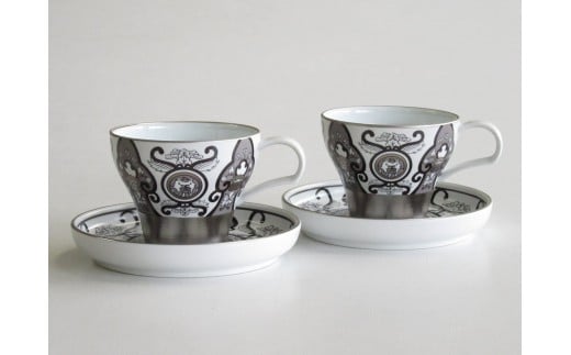 ARITA PORCELAIN LAB(アリタポーセリンラボ) JS古伊万里草花紋・ペアカップ&ソーサー 有田焼 モダン スタイリッシュ モノトーン コーヒー 紅茶 A95-18佐賀県有田町95000雑貨・日用品食器・グラス