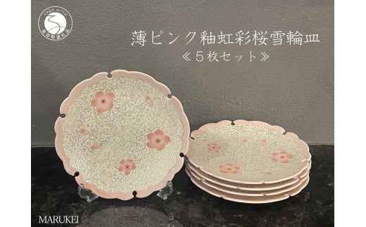 有田焼 薄ピンク釉 虹彩桜 雪輪皿 5枚セット【丸兄商社】食器 器 うつわ 陶磁器 5枚 セット 皿 中皿 取皿 雪輪皿 ケーキ皿 桜 ピンク 華やか お祝い お正月 ハレの日 A95-54佐賀県有田町95000雑