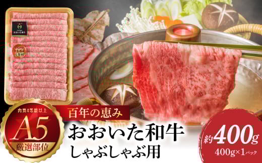 百年の恵み おおいた和牛A5 しゃぶしゃぶ用【厳選部位】約400g 牛肉 和牛 しゃぶしゃぶ 霜降り ロース 肩ロース もも 厳選部位 黒毛和牛 冷凍 A01101大分県大分市14000肉牛肉