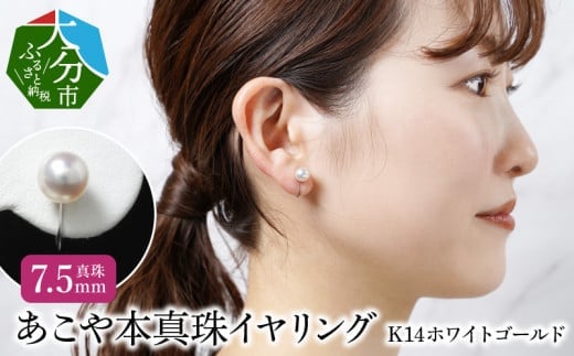 あこや本真珠イヤリング 真珠7.5mm 14Kホワイトゴールド アクセサリー ジュエリー シンプル パール 高品質 贈り物 天然 真珠 冠婚葬祭 レディース R14111大分県大分市105000衣類・装飾品・工