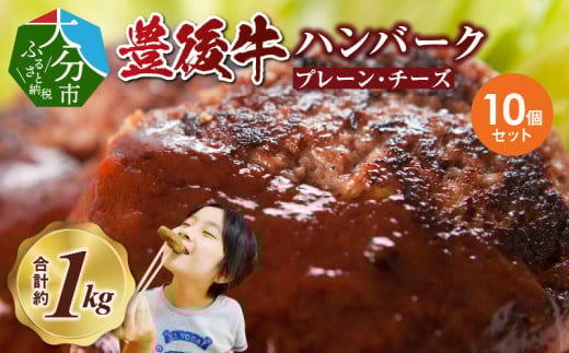 豊後牛ハンバーグ(プレーン・チーズ入り) 合計10個セット(合計約1kg) 豊後牛 ハンバーグ プレーン チーズ入り 加工品 ブランド牛 黒毛和牛 お弁当 おかず フライパン調理 A05065大分県