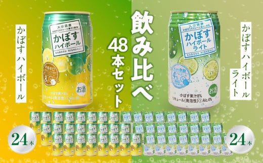 かぼすハイボール・かぼすハイボールライト 各24本入り2ケースセット かぼす カボス 大分県産 お酒 ハイボール 辛口 糖類0 プリン体0 飲料 飲み物 揚げ物 酸味 すっきり 香り 柑橘  H07027大分
