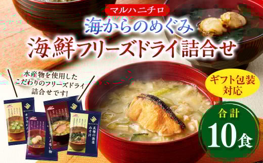 【ギフト包装対応】マルハニチロ 海からのめぐみ 海鮮フリーズドライ詰合せ(計10食) 味噌汁 みそ汁 みそ 味噌 詰合せ 詰め合わせ 食べ比べ 和食 食品 常温 ギフト ギフトセット山形県白鷹町