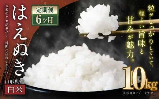 【6ヶ月定期便】【令和7年産新米】〈 白米 〉 はえぬき 10kg×6回 計60kg 山形県産 新米 お米 【2025年11月上旬発送開始予定】山形県白鷹町191000米・パン白米