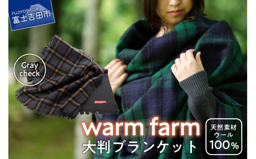 光吸収発熱ウール「ウォームファーム 大判ブランケット」グレーチェック山梨県富士吉田市65000衣類・装飾品・工芸品その他 装飾品・工芸品