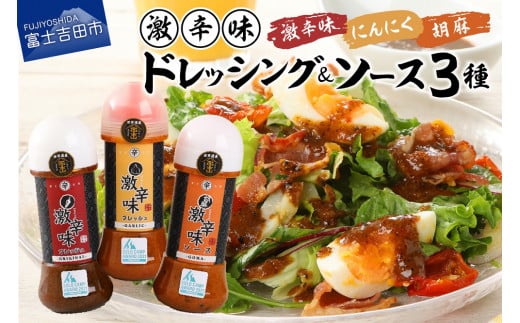 ドレッシング ソース 激辛味 3種 セット 各200g 詰め合わせセット 名物 すりだね 焼肉のたれ 旨辛 辛口 BBQ キャンプ サラダ 調味料 人気 ドレッシング 山梨 富士吉田山梨県富士吉田市6000調味