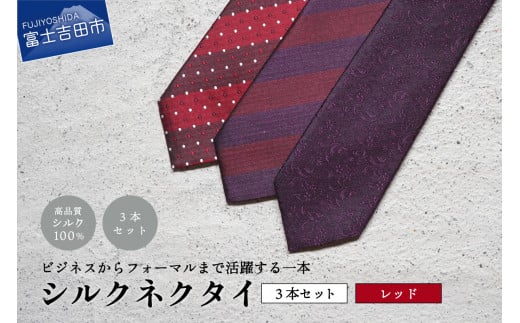 【Hadashin】トップ糸ネクタイ(赤系統)3本セット  ネクタイ 上品 スーツ 3本セット ネクタイ シルクネクタイ プレゼント フォーマルネクタイ ビジネスネクタイ 山梨 富士吉田山梨県富士吉