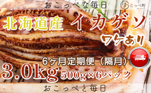 【ワケあり】北海道産 イカゲソ3kg 隔月 6ヶ月定期便北海道興部町78000魚介・海産物イカ・タコ・ウニ