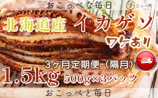 【ワケあり】北海道産 イカゲソ1.5kg 隔月 3ヶ月定期便北海道興部町22500魚介・海産物イカ・タコ・ウニ