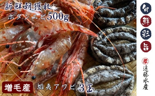 7-028-002 ぼたんえびとあわびセット北海道増毛町28000魚介・海産物エビ