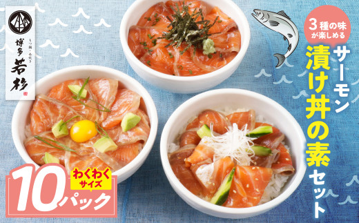 W61-128 サーモン漬け丼の素(醤油・ごま・ポキ) 計10パック福岡県福智町14500魚介・海産物鮮魚