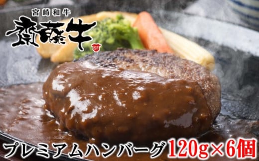 宮崎和牛「齋藤牛」牛100%プレミアムハンバーグ 黒毛和牛<1.2-60>宮崎県西都市12000肉牛肉