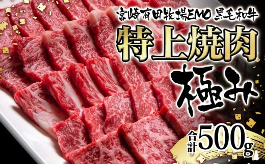 黒毛和牛稀少部位を含む 特上焼肉極み500g 有田牧畜産業ブランドEMO牛 牛肉 焼肉 国産牛肉<1.8-23>宮崎県西都市18000肉牛肉