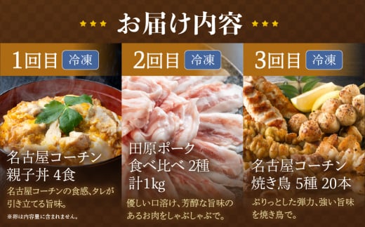 渥美半島の恵み ブランド豚・地鶏 定期便 全3回  ( 肉 地鶏 豚 ハム 名古屋コーチン 惣菜 簡単調理 焼鳥 焼き鳥 3回 3ヶ月 3ヵ月 3か月 )  頒布会愛知県田原市31000鍋セット・総菜・加工食品総菜