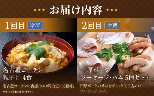 渥美半島の恵み ブランド豚・地鶏 定期便 全5回 ( 名古屋コーチン 親子丼 ブランド豚 ハム ソーセージ 田原ポーク 地鶏 焼き鳥 焼鳥 やきとり しゃぶしゃぶ 豚肉 豚 小分け 個包装 食べ比べ