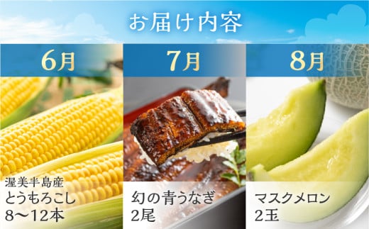 渥美半島 夏のごちそう定期便(メロン、とうもろこし、うなぎ)愛知県田原市36000魚介・海産物うなぎ