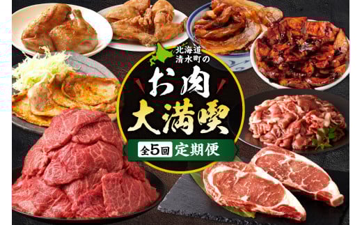 清水町のお肉大満喫5回定期便!炭火焼き 味付き ブランド牛 食べ比べ 牛肉 豚肉 鶏肉 からあげ 豚丼 焼肉 豚みそ漬_S999-0018北海道清水町95000肉牛肉