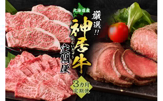 【3回定期便】佐藤さんちの神居牛”厳選セット” 特別な日の食卓に ステーキ ローストビーフ !BBQにぴったり焼肉用 カルビも!_S013-0011北海道清水町65000肉牛肉