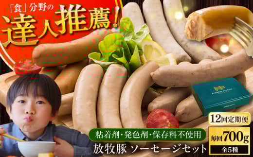【全12回定期便】【結着剤・発色剤・保存料不使用】 放牧豚 ソーセージセット(ソーセージ5種)《厚真町》【ファーマーズファクトリー株式会社】 ソーセージ ウインナー チョリソー 粗挽