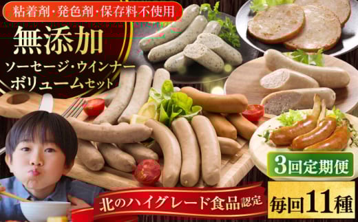 【全3回定期便】【結着剤・発色剤・保存料不使用】 放牧豚 ソーセージ11種 ボリュームセット《厚真町》【ファーマーズファクトリー株式会社】 ソーセージ ウインナー チョリソー 粗挽き