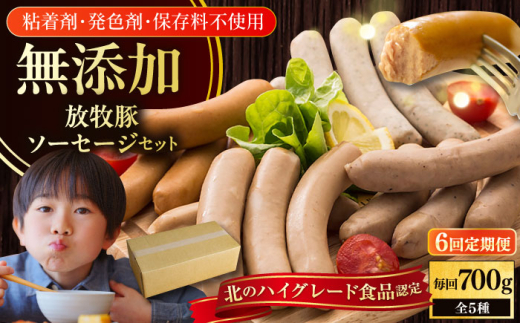 【全6回定期便】【結着剤・発色剤・保存料不使用】 放牧豚 ソーセージ5種セット《厚真町》【ファーマーズファクトリー株式会社】 ソーセージ ウインナー チョリソー 粗挽き 冷凍配送 セ