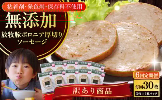 【全6回定期便】【訳あり】【結着剤・発色剤・保存料不使用】 放牧豚 ボロニア厚切りスライスソーセージ 3枚x10セット(130g/パック)《厚真町》【ファーマーズファクトリー株式会社】 訳