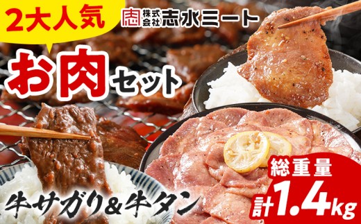 2大人気 お肉セット 肉 牛肉 牛サガリ 牛タン さがり ハラミ 牛たん 2種セット 牛サガリ400g×2/牛タン300g×2 計1.4kg 味付け肉 希少部位 旨だれ 味付け 焼き肉 焼肉 BBQ 甘口 塩レモン スライス