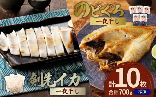 食塩のみで味つけしたノドグロと真イカの一夜干し合計10枚(約700g) 産地直送 干物 魚 人気 天然 ボリューム のどぐろ 白いか 焼くだけ【005_0139】島根県浜田市20000魚介・海産物干物