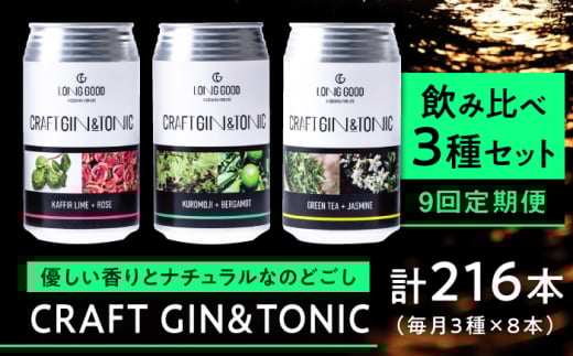 【9回定期便】LONG GOOD クラフト・ジントニック3種セット 各種8本 計24本 カフィアライム+ローズ 黒文字+ベルガモット グリーンティ+ジャスミン 天然ボタニカル 岐阜市/ビストロノミー [AN