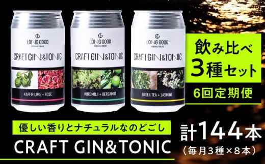 【6回定期便】LONG GOOD クラフト・ジントニック3種セット 各種8本 計24本 カフィアライム+ローズ 黒文字+ベルガモット グリーンティ+ジャスミン 天然ボタニカル 岐阜市/ビストロノミー [AN