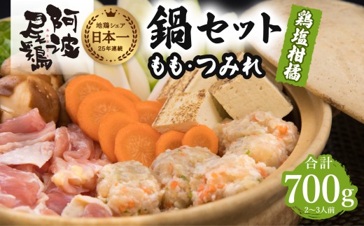 阿波尾鶏 鍋セット 鶏塩柑橘味 もも つみれ 合計700g 2-3人前 地鶏 鶏肉 鶏鍋 鍋セット お鍋 おなべ 冷凍徳島県海陽町13000肉鶏肉