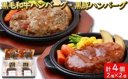 AS-142 鹿児島県産黒毛和牛・黒豚煮込みハンバーグセット(レンジ対応) 計4個鹿児島県薩摩川内市11000肉牛肉