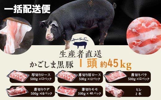 MS-602 かごしま黒豚1頭まるごと 約45kg 【一括配送便】 生産者直送 薩摩八重ファーム 工房みかく亭鹿児島県薩摩川内市460000肉豚肉