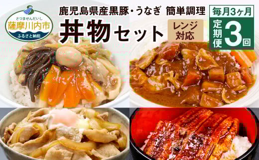 CS-809【毎月3ヶ月 : 定期便】鹿児島県産 黒豚・うなぎ 簡単調理(丼物)セット(レンジ対応)鹿児島県薩摩川内市38000鍋セット・総菜・加工食品総菜
