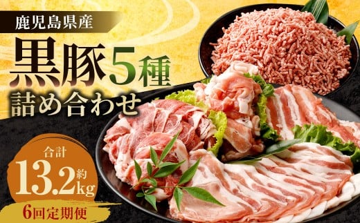 JS-306 【6ヶ月定期便】鹿児島県産黒豚 5種詰合せ(約2.2kg×6回)鹿児島県薩摩川内市130000肉豚肉