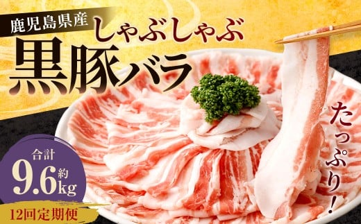 【12回定期便】鹿児島県産 黒豚バラ しゃぶしゃぶ  合計9.6kg(800g×12回) 黒豚 豚肉 豚バラ 肉 お肉 JS-507鹿児島県薩摩川内市150000肉豚肉