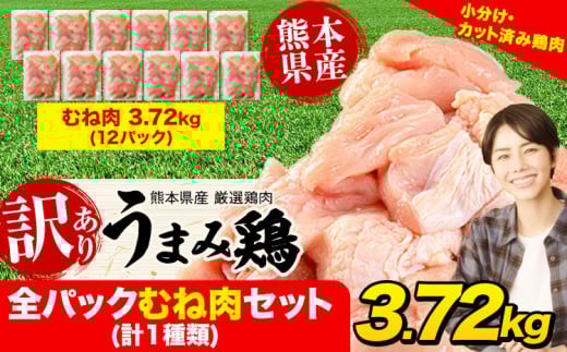 鶏肉 うまみ鶏 全パックむね肉セット(計1種類) 合計3.72kg 冷凍 小分け 《7-14日以内に出荷予定(土日祝除く)》 肉 若どり  むね ムネ 個包装 熊本県産 鶏肉 鶏ムネ ムネ肉 ムネ肉 冷凍 冷凍鶏肉