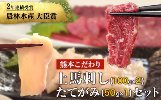 馬刺し 上赤身 ブロック 国産 熊本肥育 冷凍 生食用 たれ付き(100g×2)+たてがみセット(50g×1) 肉 絶品 牛肉よりヘルシー 馬肉 平成27年28年 農林水産大臣賞受賞 葦北郡 津奈木町《90日以内に