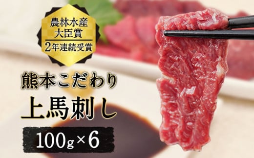 馬刺し 上赤身 ブロック 国産 熊本肥育 冷凍 生食用 たれ付き(10ml×6袋) 100g×6セット 肉 絶品 牛肉よりヘルシー 馬肉 平成27年28年 農林水産大臣賞受賞 熊本県 葦北郡 津奈木町《90日以内に出荷