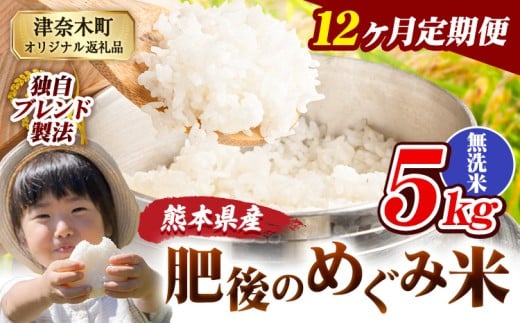 【12ヶ月定期便】無洗米 熊本県産 ブレンド米 肥後のめぐみ米 5kg 熊本県産 ふるさと納税 精米 米 こめ ふるさとのうぜい コメ お米 おこめ《11月から出荷開始》熊本県津奈木町138000米・パン