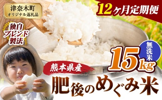 【12ヶ月定期便】無洗米 熊本県産 ブレンド米 肥後のめぐみ米 15kg 熊本県産 ふるさと納税 精米 米 こめ ふるさとのうぜい コメ お米 おこめ《11月から出荷開始》熊本県津奈木町402000米・パン