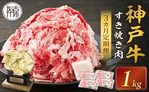 神戸牛 メガ盛りすき焼き肉 1kg 定期便全3回【1ヶ月ごとにお届け】《 神戸牛 牛肉 すき焼き 焼肉 小分け  定期便 》【2407A00108】兵庫県加古川市75000肉牛肉