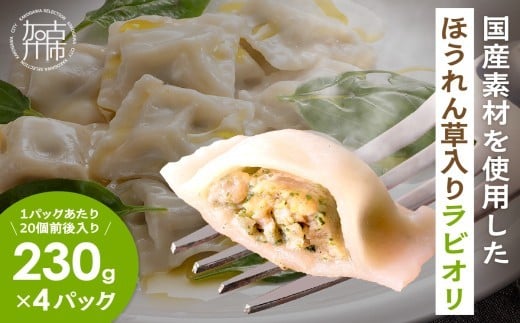 国産素材のほうれん草入りラビオリ(230g×4)《 ほうれん草 ラビオリ 生パスタ おかず 副菜 もちもち 一口サイズ 》【2400I15937】兵庫県加古川市7000鍋セット・総菜・加工食品総菜