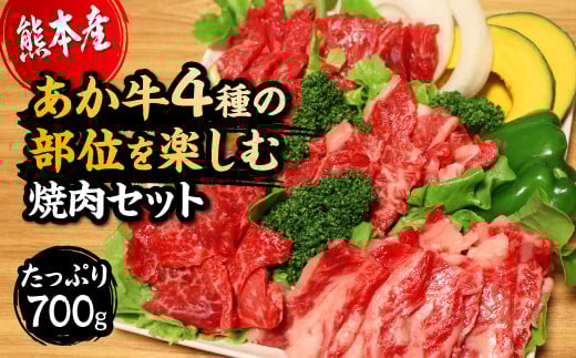国産 熊本県産 和牛 あか牛 焼き肉  あか牛4種のお肉を堪能する焼肉セット もも カルビ ロース 上カルビ熊本県熊本市25000肉牛肉