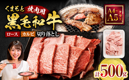 くまもと黒毛和牛 焼肉用 ロース・カルビ 切り落とし 500g A4~A5クラス 牛肉熊本県熊本市11000肉牛肉