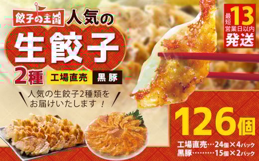餃子の王国 人気の生餃子 2種 126個 黒豚 生餃子 餃子 ぎょうざ 豚肉 冷凍 国産 熊本 セット熊本県熊本市9000鍋セット・総菜・加工食品総菜