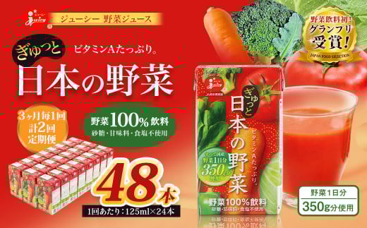 【3ヶ月毎2回定期便】【野菜飲料初!ジャパンフードセレクション グランプリ受賞】 ジューシー 野菜ジュース ぎゅっと日本の野菜 100% 125ml×24本 ジュース 紙パック 国産熊本県熊本市20000