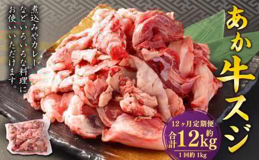 【12ヶ月定期便】 あか牛スジ 1kg (500g×2パック) 計12kg あか牛 牛肉 牛 お肉 肉 おかず 冷凍熊本県熊本市120000肉牛肉